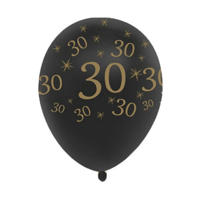 Creative Party Latex Pearlescent 30Th Balloons (Pack Of 50) Black/gold (One Size) from B&Q
