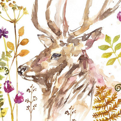 Jennifer Rose Stag Canvas Print Brown/green/purple (40Cm X 40Cm) from B&Q