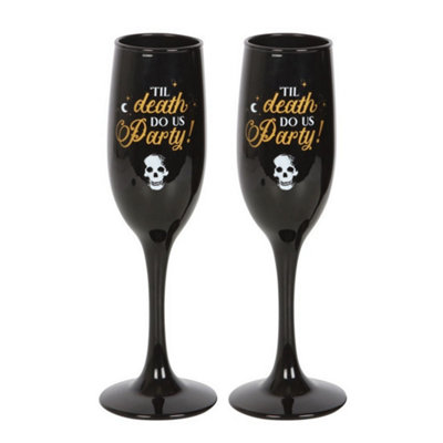 Something Different Till Death Do Us Party Champagne Flute Set (Pack Of 2) Black/gold/white (One Size) from B&Q