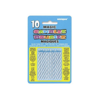 Unique Party Contrast Striped Relighting Candles (Pack Of 10) Blue/white (One Size) from B&Q