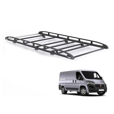 B&Q - Fiat Ducato Roof Rack For 2006+ (L2H1)  Aluminium Kammrack Black Only For L2 Wheelbase With H1 Roof