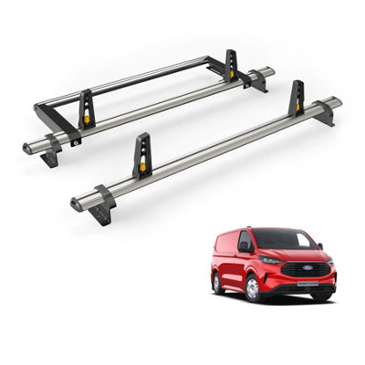 B&Q -  Ford Transit Custom 2024+ Roof Rack 2 Aluminium Roof Bars Rear Ladder Roller With Loadstops Ultibar Plus Vg348-2/vgr-09