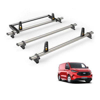 B&Q -  Ford Transit Custom 2024+ Roof Rack 3 Aluminium Roof Bars Rear Ladder Roller Loadstops Ultibar Plus Vg348-3-L1/vgr-09