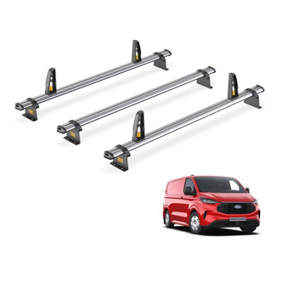 B&Q -  Ford Transit Custom (2024+) Roof Rack 3 Steel Roof Bars + LoadstopsUlti Bar TradeSb348-3-L1/vgls-3