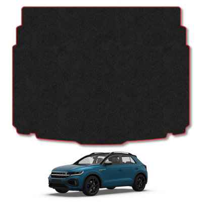 B&Q -  Vw T-Roc (2017+) (Lower Boot Position) Boot Liner Tailored Accessory Protector Anti-Slip Durable Pet Friendly Carpet Red Trim