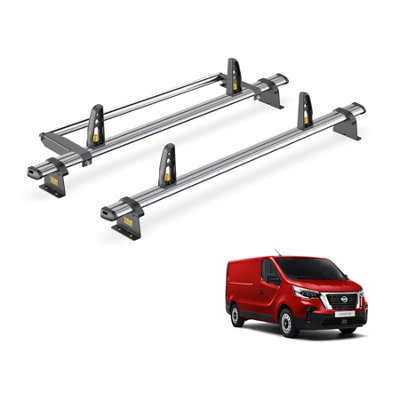 B&Q -  Nissan Primastar (2022+) Roof Rack 2 Steel Roof BarsRear Ladder Roller With LoadstopsUltibar TradeVg315-2/vgr-30