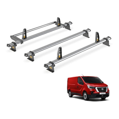 B&Q -  Nissan Primastar (2022+) Roof Rack 3 Steel Roof BarsRear Ladder Roller With LoadstopsUltibar TradeVg315-3/vgr-01