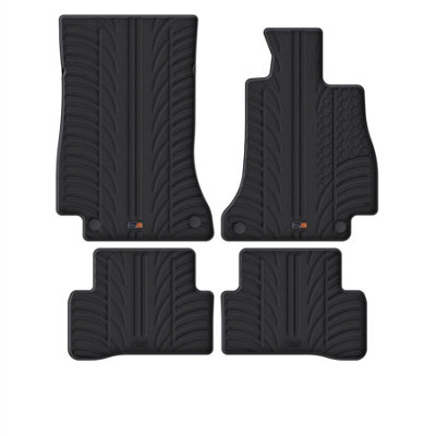 B&Q -  Mercedes C-Class (2018-2021) Rubber Car Mats Waterproof Raised Edge Tailored Heavy-Duty Accessories With Clips Easy Clean