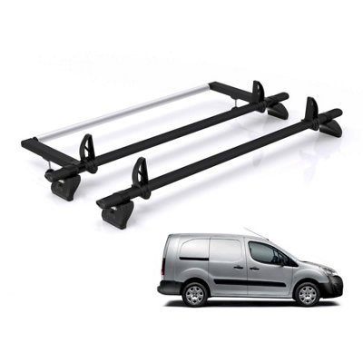 B&Q - Peugeot Partner Roof Rack For 2008-2018 (L2 Wheelbase) 2X Roof Bars  Black Only Fits L2 Wheelbase Models