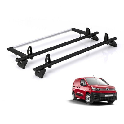 B&Q - Citroen Berlingo Roof Rack For 2018+ Xl (L2) Vans 2X Bars & RollerRhino Black Only Fits Xl (L2) Wheelbase Models