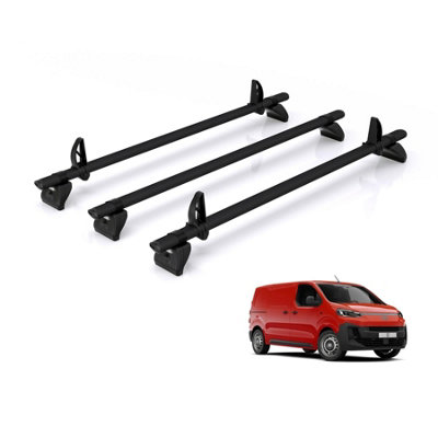 B&Q -  Roof Rack For Fiat Scudo (2022+) 3X Aluminium Roof BarsKammbar BlackJc3Ba