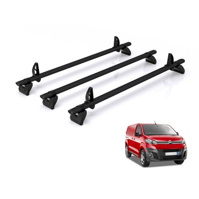 B&Q -  Roof Rack For Peugeot Expert (2016+) 3X Aluminium Roof Bars (Only Fits Compact Wheelbase Models)Kammbar BlackJd3Ba