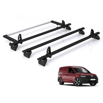 B&Q - Vw Caddy Roof Rack For 2020+ (Barn Doors) 3X Roof Bars + Roller  Black Only Suitable For Models With Barn Doors