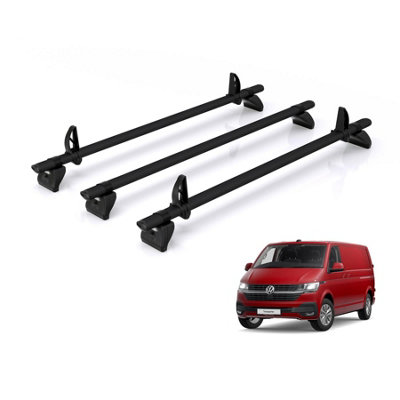 B&Q -  Roof Rack For Vw Transporter (2003-2023) 4X Aluminium Roof BarsKammbar BlackT54Ba