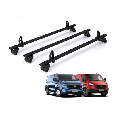 B&Q -  Roof Rack For Ford Transit Custom (2013+) 3X Aluminium Roof Bars (Only Suitable For Standard (H1) Roof) Kammbar Black Tb3Ba