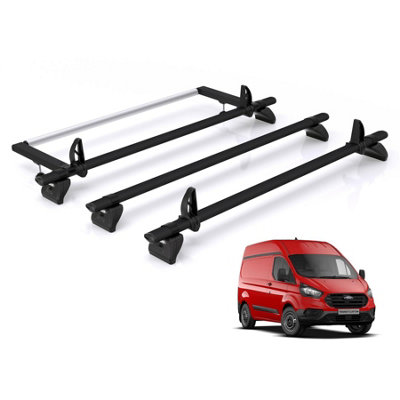 B&Q - Ford Transit Custom Roof Rack For 2013-2024 (H2) 3 Roof Bars +Roller  Black Only Suitable For Gen1 With High (H2) Roof