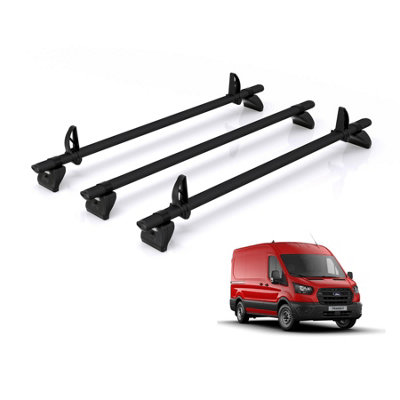 B&Q -  Roof Rack For Ford Transit (2013-2024) 3X Aluminium Roof BarsKammbar BlackTc3Ba