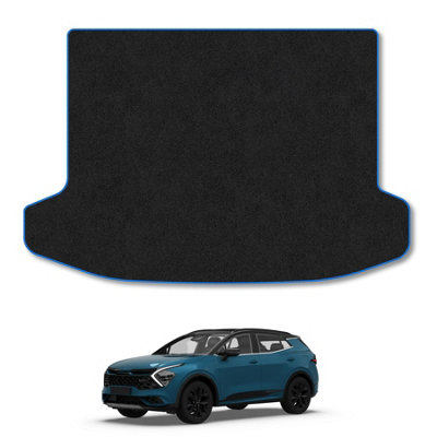 B&Q -  Kia Sportage (Hybrid) (Upper BootWith Subwoofer) (2021+) Boot Liner Tailored Protector Anti-Slip  Carpet Blue Trim