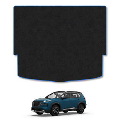 B&Q -  Nissan X-Trail (Upper Floor With Spare Wheel) (2022+) Boot Liner Tailored Protector Anti-Slip Pet Friendly Carpet Blue Trim