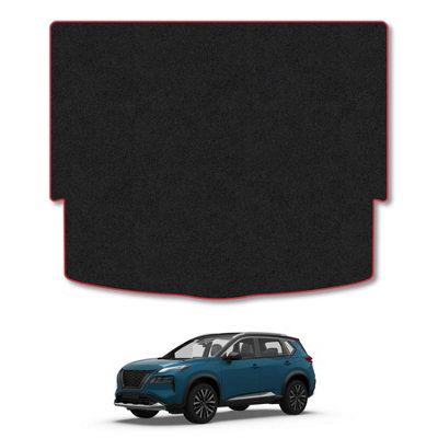 B&Q -  Nissan X-Trail (Upper Floor With Spare Wheel) (2022+) Boot Liner Tailored Protector Anti-Slip Pet Friendly Carpet Red Trim