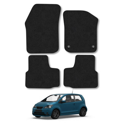 B&Q -  Carpet Car Mats For Seat Mii (2012+ ) Black Trim Tailored Fit Easy-Clean