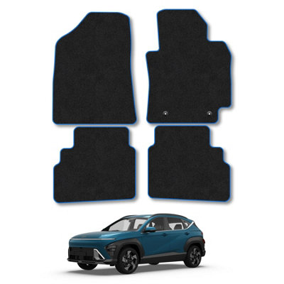 Car Mat Co Hyundai Kona (Petrol / Hybrid ModelsNot For Electric Model) (2024+) Premium Car Mats Tufted-Pile Carpet Blue Trim Tailored Fit from B&Q