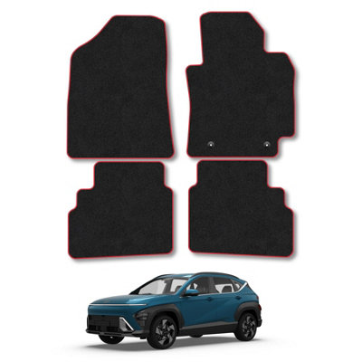 Car Mat Co Hyundai Kona (Petrol / Hybrid ModelsNot For Electric Model) (2024+) Premium Car Mats Tufted-Pile Carpet Red Trim Tailored Fit from B&Q