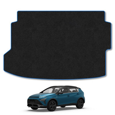 B&Q -  Hyundai Bayon (Upper Boot) (2021+) Premium Boot Liner Tailored Accessory Protector Pet Friendly Tufted Carpet Blue Trim