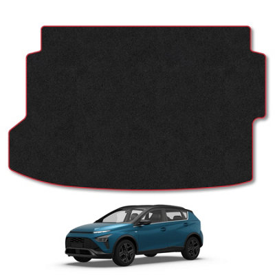 B&Q -  Hyundai Bayon (Upper Boot) (2021+) Premium Boot Liner Tailored Accessory Protector Pet Friendly Tufted Carpet Red Trim
