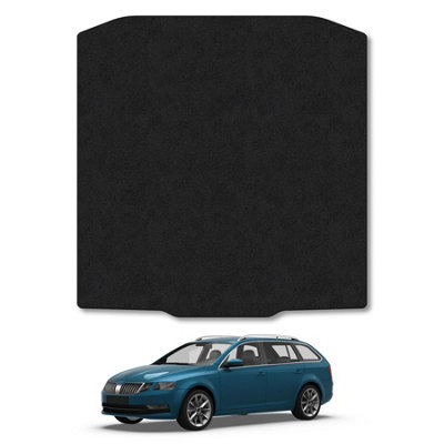Car Mat Co (Non-Adjustable Floor) Skoda Octavia Estate (2012-2020) Premium Boot Liner Tailored Protector Tufted Carpet Black Trim from B&Q