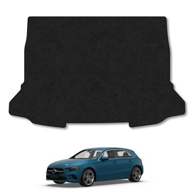 B&Q -  Mercedes A-Class (2018+) (Non-Hybrid) (Upper Boot) Boot Liner Mat Premium Tufted Carpet Tailored Fit Black Trim All-Weather