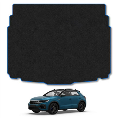 B&Q -  Vw T-Roc (2017+) (Lower Boot Position) Premium Boot Liner Tailored Accessory Protector Pet Friendly Tufted Carpet Blue Trim