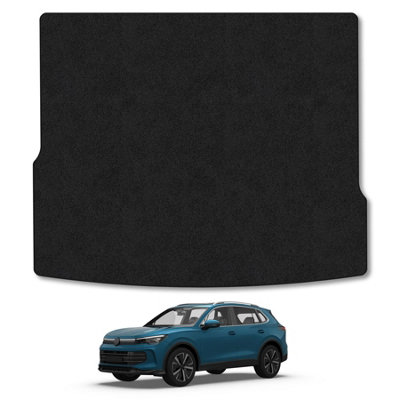 B&Q -  (Upper Floor) Vw Tiguan (2024+) Premium Boot Liner Tailored Accessory Protector Pet Friendly Tufted Carpet Black Trim