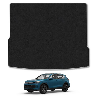 B&Q -  (Upper Floor) Vw Tiguan (2024+) Premium Boot Liner Tailored Accessory Protector Pet Friendly Tufted Carpet Grey Trim