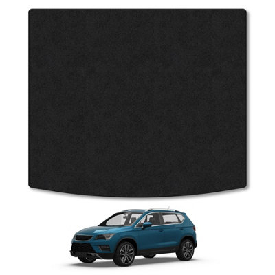 B&Q -  Seat Ateca (2016+) Premium Boot Liner Tailored Accessory Protector Pet Friendly Tufted Carpet Black Trim