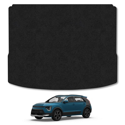 B&Q -  Kia Niro (2022+) (Hybrid Upper-Boot) Premium Boot Liner Tailored Accessory Protector Pet Friendly Tufted Carpet Black Trim