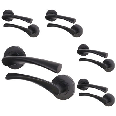 Afit Black Door Handles Round Rose5 Pairs Of Matt Black Internal Lever HandlesNovi Range from B&Q