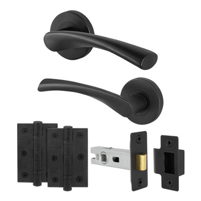 Afit Black Door Handles Round Rose With Latch1 Pair Of Matt Black Internal HandlesHingesLatch (64mm)Novi from B&Q