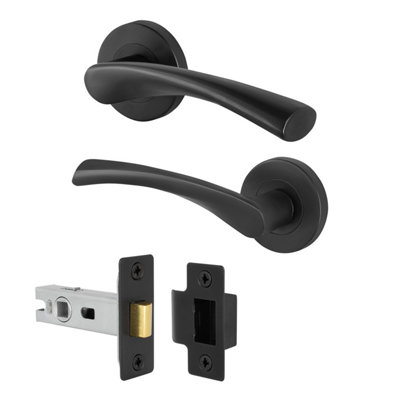 Afit Black Door Handles Round Rose With Latch1 Pair Of Matt Black Internal HandlesLatch (66mm)Novi Range from B&Q