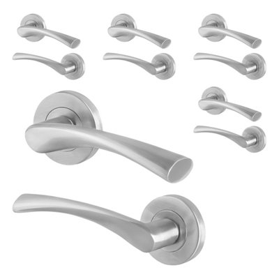 Afit Satin Door Handles Round Rose5 Pairs Of Satin Nickel Internal Lever HandlesNovi Range from B&Q