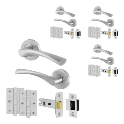 Afit Satin Door Handles Round Rose With Latch4 Pairs Of Satin Nickel Internal HandlesHingesLatch (64mm)Novi from B&Q