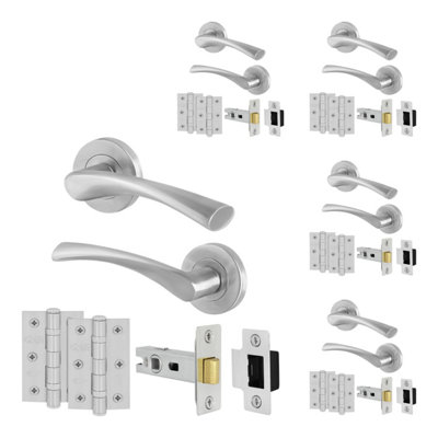 Afit Satin Door Handles Round Rose With Latch5 Pairs Of Satin Nickel Internal HandlesHingesLatch (64mm)Novi from B&Q