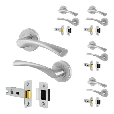 Afit Satin Door Handles Round Rose With Latch5 Pairs Of Satin Nickel Internal HandlesLatch (66mm)Novi Range from B&Q