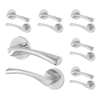 Afit Chrome Door Handles Round Rose6 Pairs Of Polished Chrome Internal Lever HandlesNovi Range from B&Q