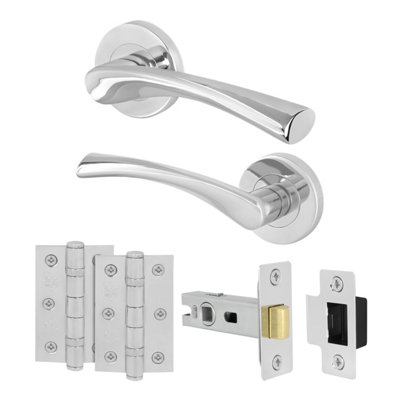 Afit Chrome Door Handles Round Rose With Latch1 Pair Of Polished Chrome Internal HandlesHingesLatch (64mm)Novi from B&Q