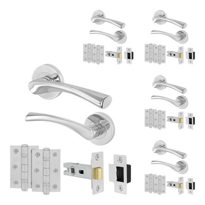 Afit Chrome Door Handles Round Rose With Latch5 Pairs Of Polished Chrome Internal HandlesHingesLatch (64mm)Novi from B&Q