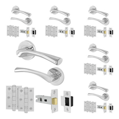 Afit Chrome Door Handles Round Rose With Latch6 Pairs Of Polished Chrome Internal HandlesHingesLatch (64mm)Novi from B&Q
