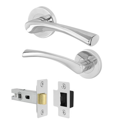 Afit Chrome Door Handles Round Rose With Latch1 Pair Of Polished Chrome Internal HandlesLatch (66mm)Novi Range from B&Q