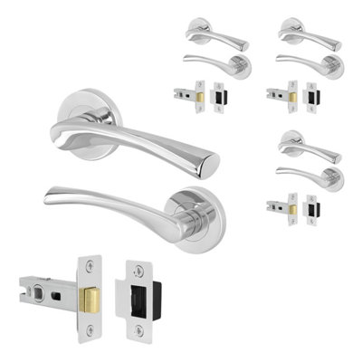 Afit Chrome Door Handles Round Rose With Latch4 Pairs Of Polished Chrome Internal HandlesLatch (66mm)Novi Range from B&Q