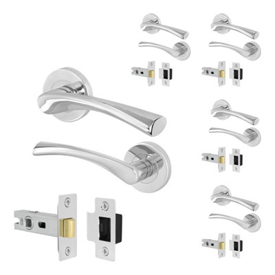 Afit Chrome Door Handles Round Rose With Latch5 Pairs Of Polished Chrome Internal HandlesLatch (66mm)Novi Range from B&Q
